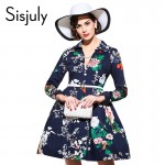 Sisjuly vintage dress 1950s blue floral print 2017 spring summer women party dress flower sashes A-line female vintage dresses