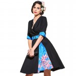 Sisjuly vintage dress 1950s style spring black print floral patchwork half sleeve women party dress elegant female vintage dress