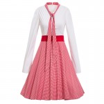 Sisjuly vintage dress 1950s style spring red patchwork full sleeve bowknot party dress rockabilly elegant female vintage dress