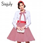 Sisjuly vintage dress 1950s style spring red patchwork full sleeve bowknot party dress rockabilly elegant female vintage dress