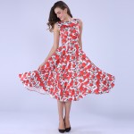 Sisjuly vintage dress 1950s style women summer print dress  elegant ball gown slash neck sleeveless knee length vintage dresses