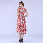 Sisjuly vintage dress 1950s style women summer print dress  elegant ball gown slash neck sleeveless knee length vintage dresses