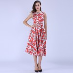 Sisjuly vintage dress 1950s style women summer print dress  elegant ball gown slash neck sleeveless knee length vintage dresses