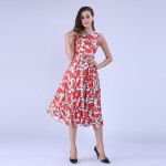 Sisjuly vintage dress 1950s style women summer print dress  elegant ball gown slash neck sleeveless knee length vintage dresses