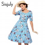 Sisjuly vintage dress 1950s women fashion floral print party dress 2017 spring summer rockabilly elegant female vintage dresses