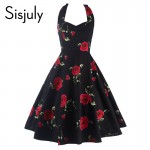 Sisjuly vintage dress 2017 print floral 1950s halter knee-length women luxury summer party dress sleeveless vintage dresses