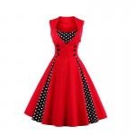 Sisjuly vintage dress 2017 spring summer women red polka dots patchwork sleeveless botton 1950s female elegant vintage dress