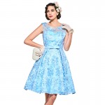 Sisjuly vintage dress blue solid 1950s style a-line women party dresses  lace bow  o-neck  elegant summer female vintage dress