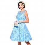 Sisjuly vintage dress blue solid 1950s style a-line women party dresses  lace bow  o-neck  elegant summer female vintage dress