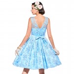 Sisjuly vintage dress blue solid 1950s style a-line women party dresses  lace bow  o-neck  elegant summer female vintage dress