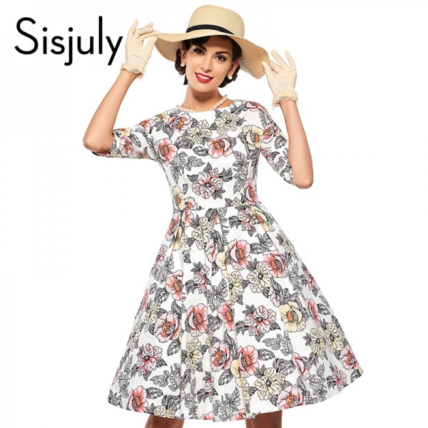 Sisjuly vintage dress floral print dress flower autumn winter elegant 50s rockabilly dresses 4XL vestido de festa women dresses