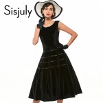 Sisjuly vintage dress sleeveless black women party dress retro mid calf 1950s rockabilly pin up dress bowknot vintage dresses