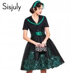 Sisjuly vintage dresses 1950s style black print floral short sleeve women party dress 2017 spring elegant female vintage dresses