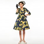 Sisjuly vintage women floral dress lemon print party dress style 1950s rockabilly dress with sashes slim women vintage dresses