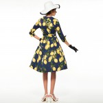 Sisjuly vintage women floral dress lemon print party dress style 1950s rockabilly dress with sashes slim women vintage dresses