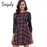 Sisjuly women casual dress spring patchwork plaid mini dress autumn black women dresses rockabilly fashion style casual dress