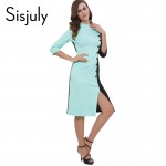 Sisjuly women dress fashion black and green autumn winter slim party dress button split women dresses patchwork 2017 new arrival