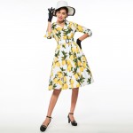 Sisjuly women floral vintage dress lemon print party dress style 1950s rockabilly dress vestido luxury pleated vintage dresses