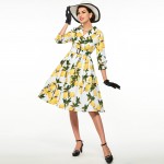 Sisjuly women floral vintage dress lemon print party dress style 1950s rockabilly dress vestido luxury pleated vintage dresses