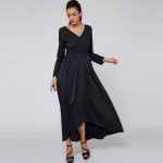 Sisjuly women maxi dress black dress autumn winter long party festa dresses long fashion elegant v neck women black maxi dress