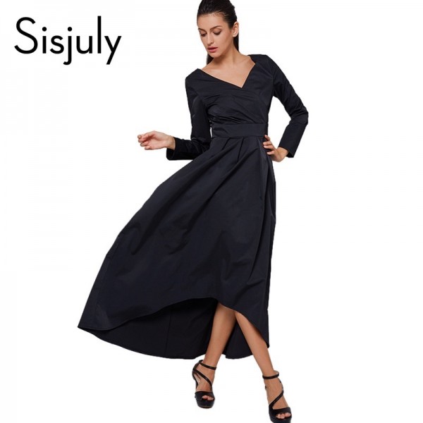 Sisjuly women maxi dress black dress autumn winter long party festa dresses long fashion elegant v neck women black maxi dress