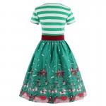 Sisjuly women patchwork stripe sleeves summer party dresses print flower with cute bow 1950s women dresses vintage dresses