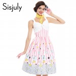 Sisjuly women vintage dress summer pink sleeveless stripe party dress 1950s cute playful style A line elegant vintage dresses