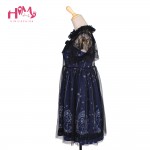 Sky Constellation Gothic Lolita Dress vestidos Dark Blue JSK Veil Tunic Night Angel Pattern Short Sleeve Dresses