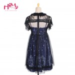 Sky Constellation Gothic Lolita Dress vestidos Dark Blue JSK Veil Tunic Night Angel Pattern Short Sleeve Dresses