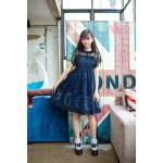 Sky Constellation Gothic Lolita Dress vestidos Dark Blue JSK Veil Tunic Night Angel Pattern Short Sleeve Dresses