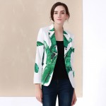 Slim Career OL Coats 2017 European New Autumn Famous Turn-Down Full Sleeve Luxury Print Banana Leaf Coat