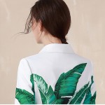 Slim Career OL Coats 2017 European New Autumn Famous Turn-Down Full Sleeve Luxury Print Banana Leaf Coat