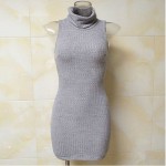 Smoves Vintage Marled Wool Blended Fold Over High Neck Ribbed Women Bodycon Dress Autumn Winter Knitted Sweater Casual Dresses