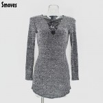 Smoves Women Long Sleeve Autumn Fall Knitted Pencil Dress Sexy Lace Up Mni Dress Spring Bodycon Vestidos Bandage Dresses New