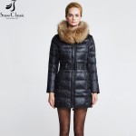 Snow Classic New Women's Winter Jacket 2016 Real Raccoon Fur Collar Jacket And Coats Fur Lined Hooded Down Coat 12074