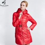 Snow Classic Woman Winter Jackets 2016 Sashes Hooded parkas Winter Coats Parka female Quilted Coat 14420