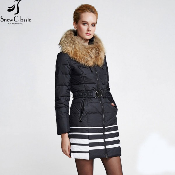 Snowclassic Winter Jacket Women Parka With Real Raccoon Fur Hood Jacket Women Winter Down Coat close-out stock 12044