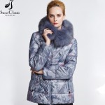 Snowclassic Women's Winter Jacket 2016 Real Fox Fur Collar Female down coats Short Hooded Padded Jacket Parka Women 12320