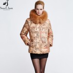 Snowclassic Women's Winter Jacket 2016 Real Fox Fur Collar Female down coats Short Hooded Padded Jacket Parka Women 12320