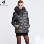 Snowclassic Women's Winter Jacket 2016 Real Fox Fur Collar Female down coats Short Hooded Padded Jacket Parka Women 12320