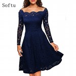 Softu Elegant Sexy Lace Party Dress Slash Neck Off the Shoulder Black Dresses Long Sleeve High Waisted Summer Vestido