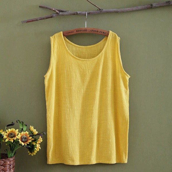 Solid Sleeveless Women Tank Top Loose Casual O-neck Summer Tank top Women Brand Design White Yellow Tanks Camisole Tops C013