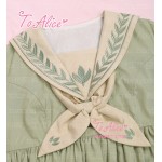 Song for Leaves Cute Girls Vintage Dolly Pale Green Dress Letters & Leaf Embroidery Winter Long Sleeve Lolita Dress with Bow