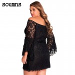 Soumns 2017 New Dress Fashion New arrival Cream Lace Off-The-Shoulder Mini Dress White Summer Casual Dress for Women Wholesale