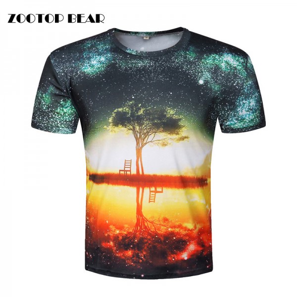 Space Galaxy T-shirt Men/Women Harajuku Hip hop Brand T-shirt 3d Print Nightfall Tree Summer Tops Tees T shirt 2017 ZOOTOP BEAR