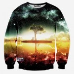 Space/galaxy 3d sweatshirt men 3d hoodies harajuku style funny print nightfall trees sudaderas hombres 2015 Free Shipping