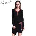 Sparsil Women Spring Summer V- Neck Mini Dress With Sashes New Design Above Knee Dresses Female With Fashion Hem A-Line Dress