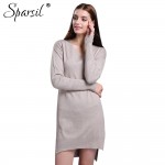 Sparsil Women's Autumn Simple V-Neck Long Sleeve Cashmere Blend Dress Winter Fashion Irregular Hem Style Knitted Mini Dresses