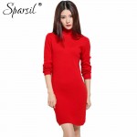 Sparsil Women's Spring Cashmere Blend Turtleneck Knitted Dress Elegant Female Full Sleeve Vintage Mini Dresses