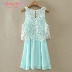 Special Offer Aelegantmis Cute Patchwork Lace Dress Women 2017 Summer Sleeveless Chiffon Beach Dress Ladies Vestido